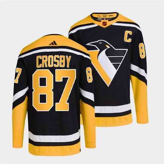 Men Pittsburgh Penguins 87 Sidney Crosby Black 2022 Reverse Retro Stitched Jersey